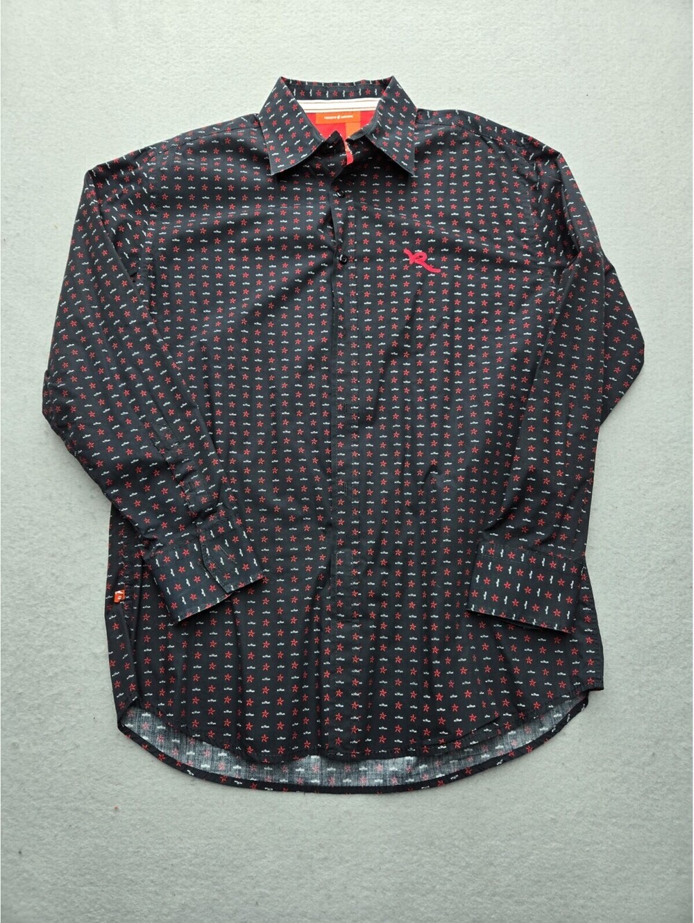 Rocawear Men's Button-Up Large Black/Red Stars 100% Cotton Long Sleeve Work